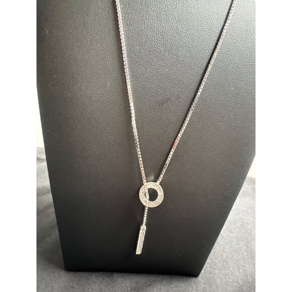 Elegant Silver Tone Lariat Love Knot Necklace With Crystal Accents - Picture 1 of 7